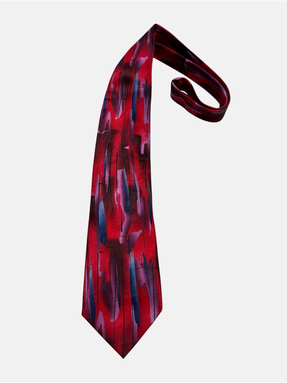 J Garcia Silk Tie Abstract Retro Collection Red Blue Violet Necktie